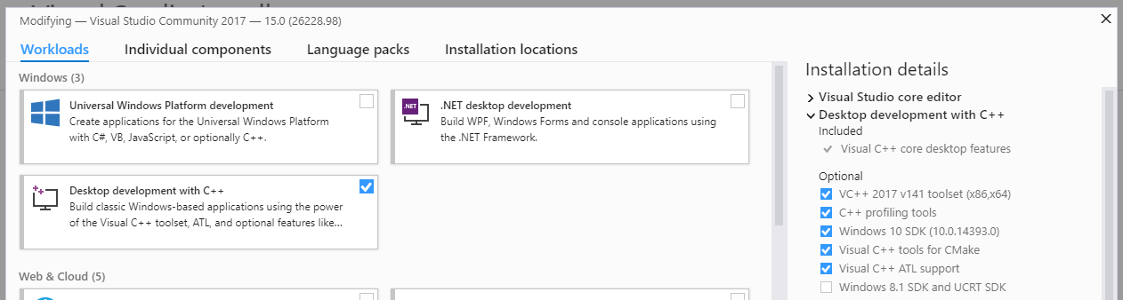VS Installer with correct workloads